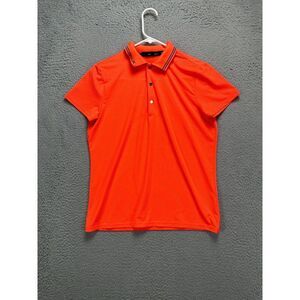 RLX Ralph Lauren Shirt Womens Medium Neon Orange Striped Polo Golf Rugby Ladies